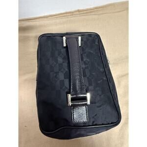 Samsonite Vera Pelle Black Travel Cosmetic Train Case Toiletry Bag Leather Trim